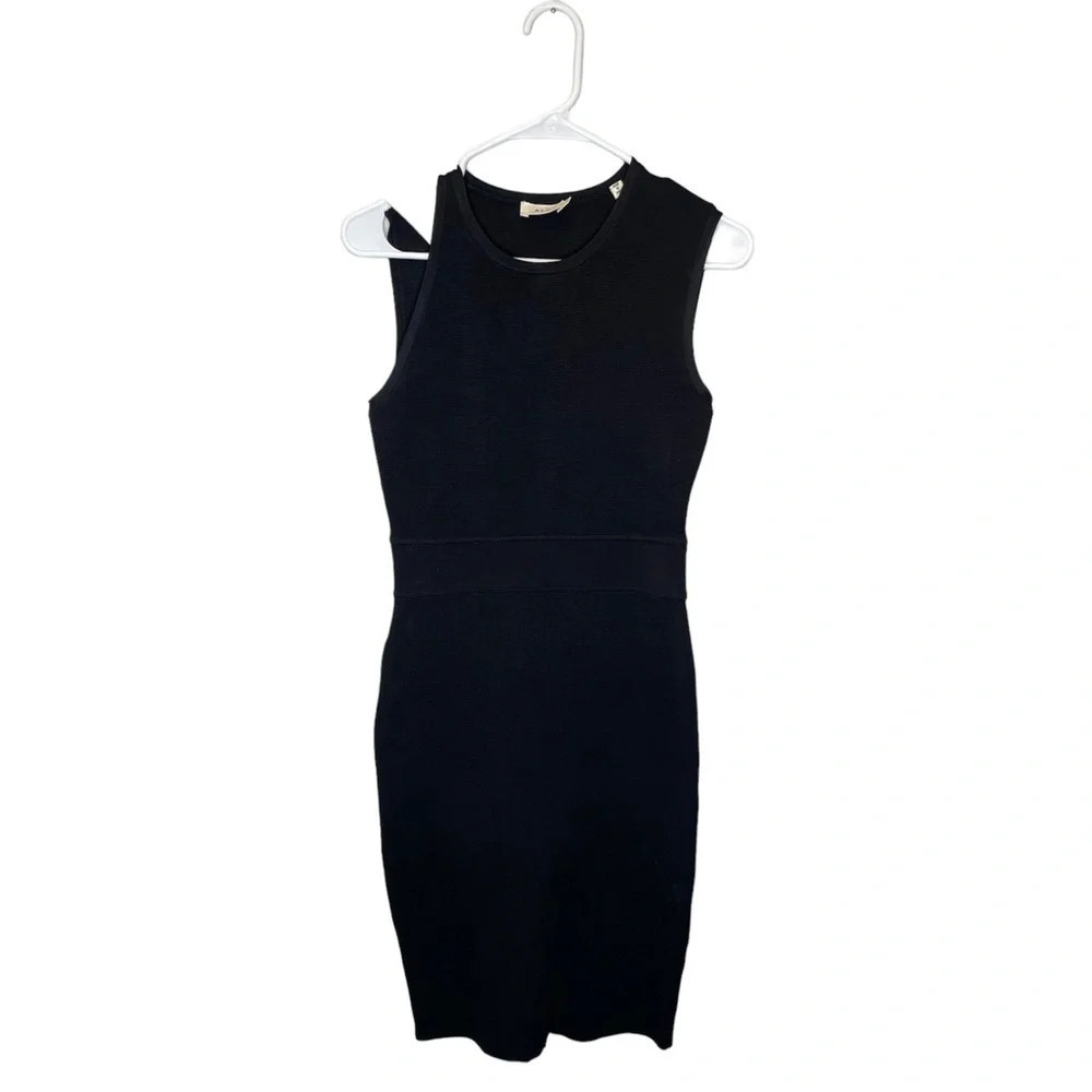 A.L.C. Black Midi Sleeveless Bodycon Dress Size Small White Detail On Shouler